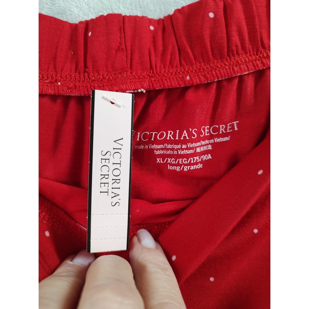 Victoria's Secret Red Polka Dot Modal Pajama Set XL Long Button Front Pockets - Picture 6 of 10